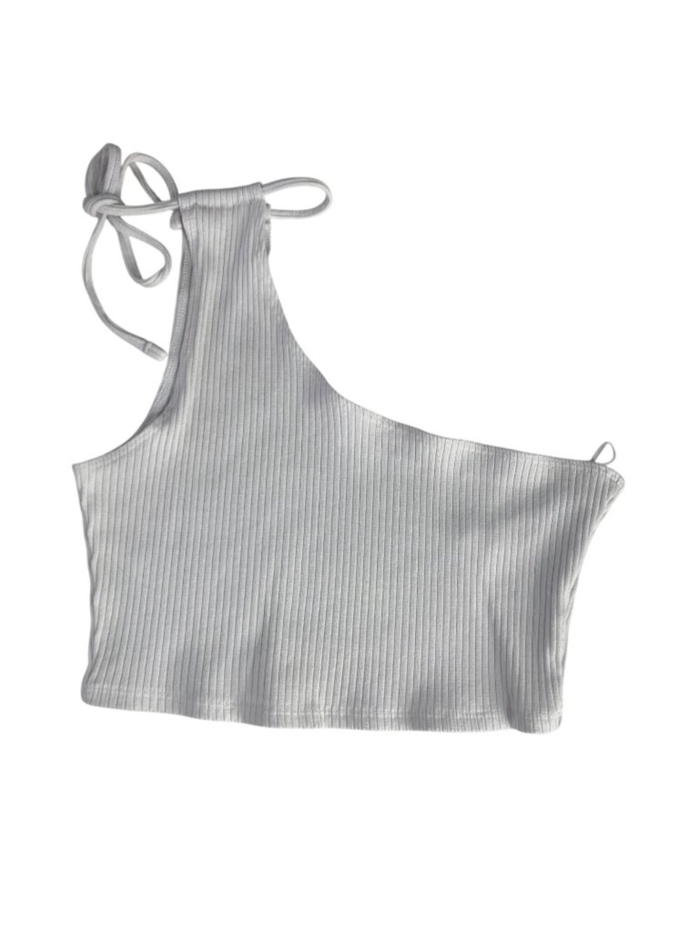 Aerie Crop Top Ribbed One Shoulder Tie Strap Large White Summer